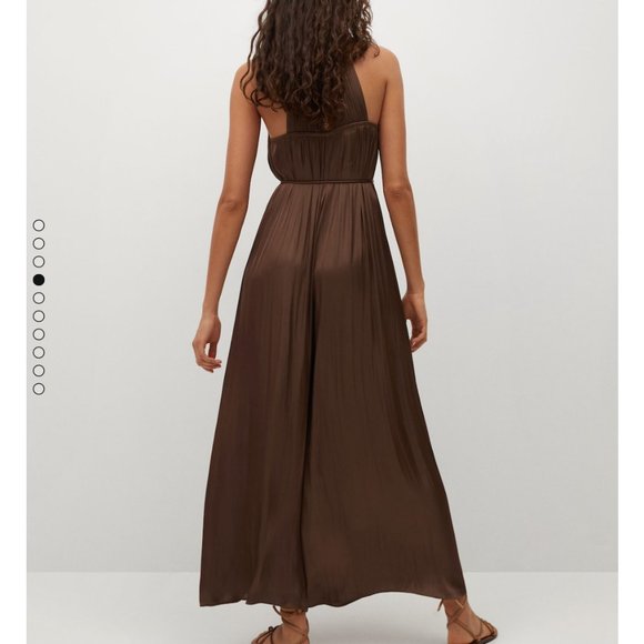 NWT Mango LIMITED EDITION silky look satin jumpsuit in brown - Picture 6 of 10